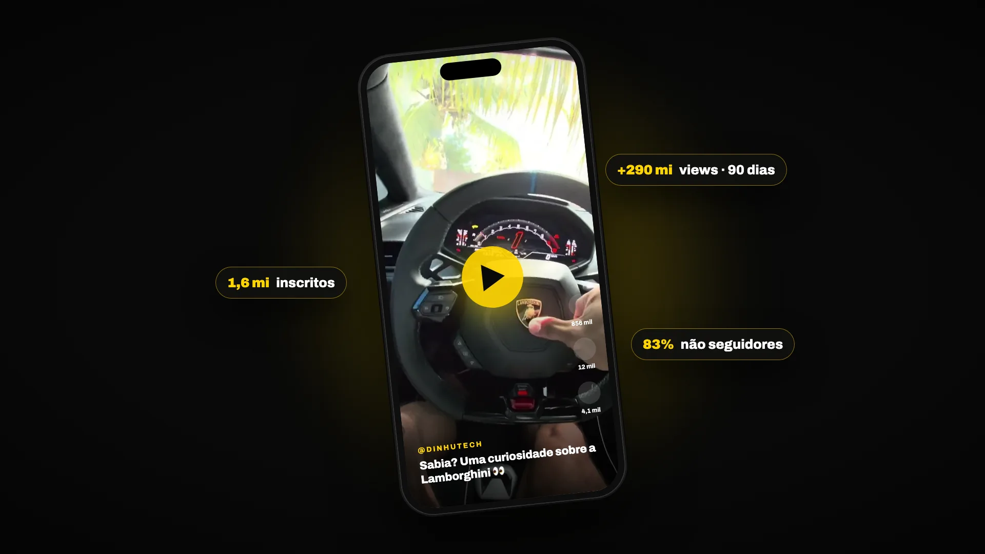 Celular exibindo um vídeo curto do Dinhutech